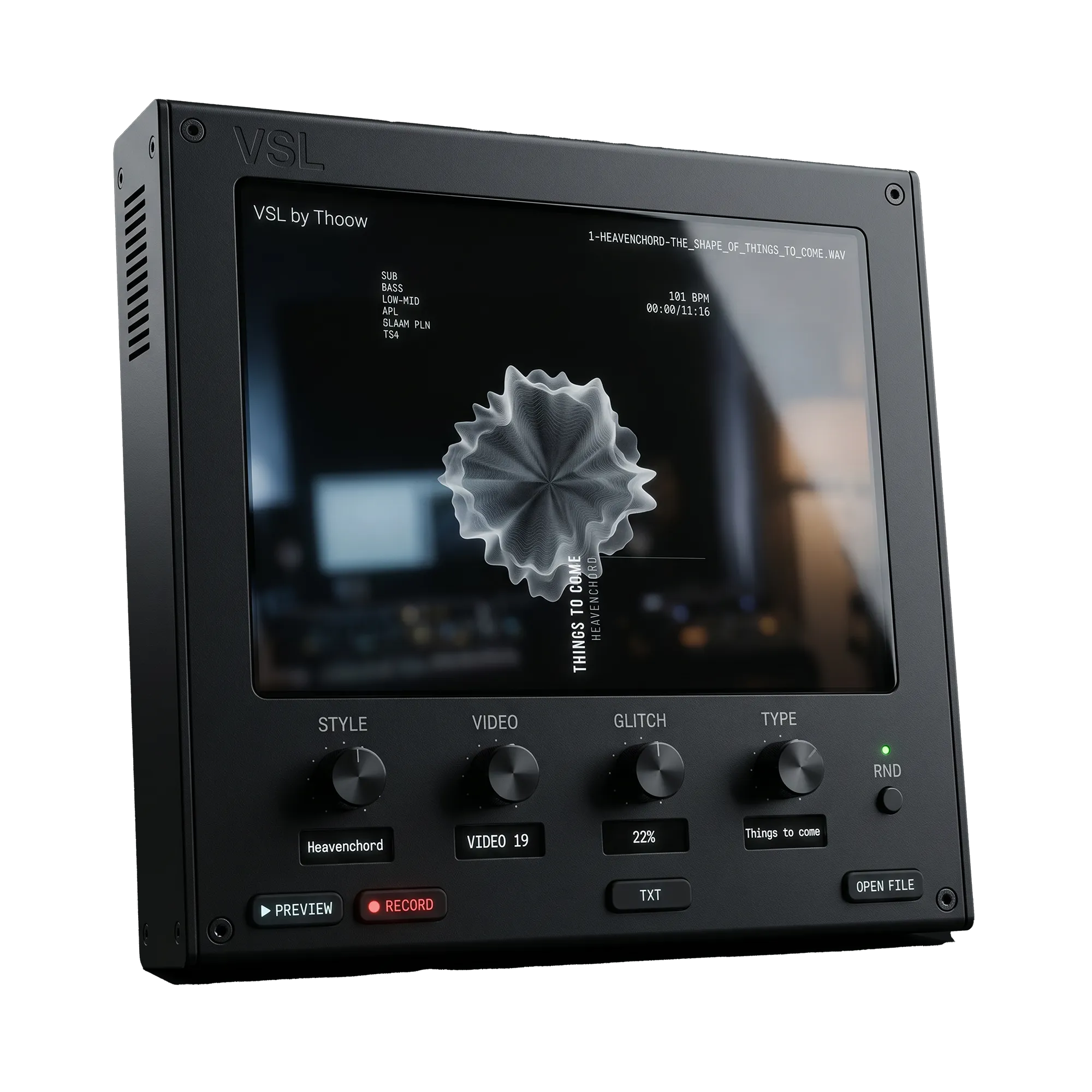 VSL hardware device with visualizer preview screen
